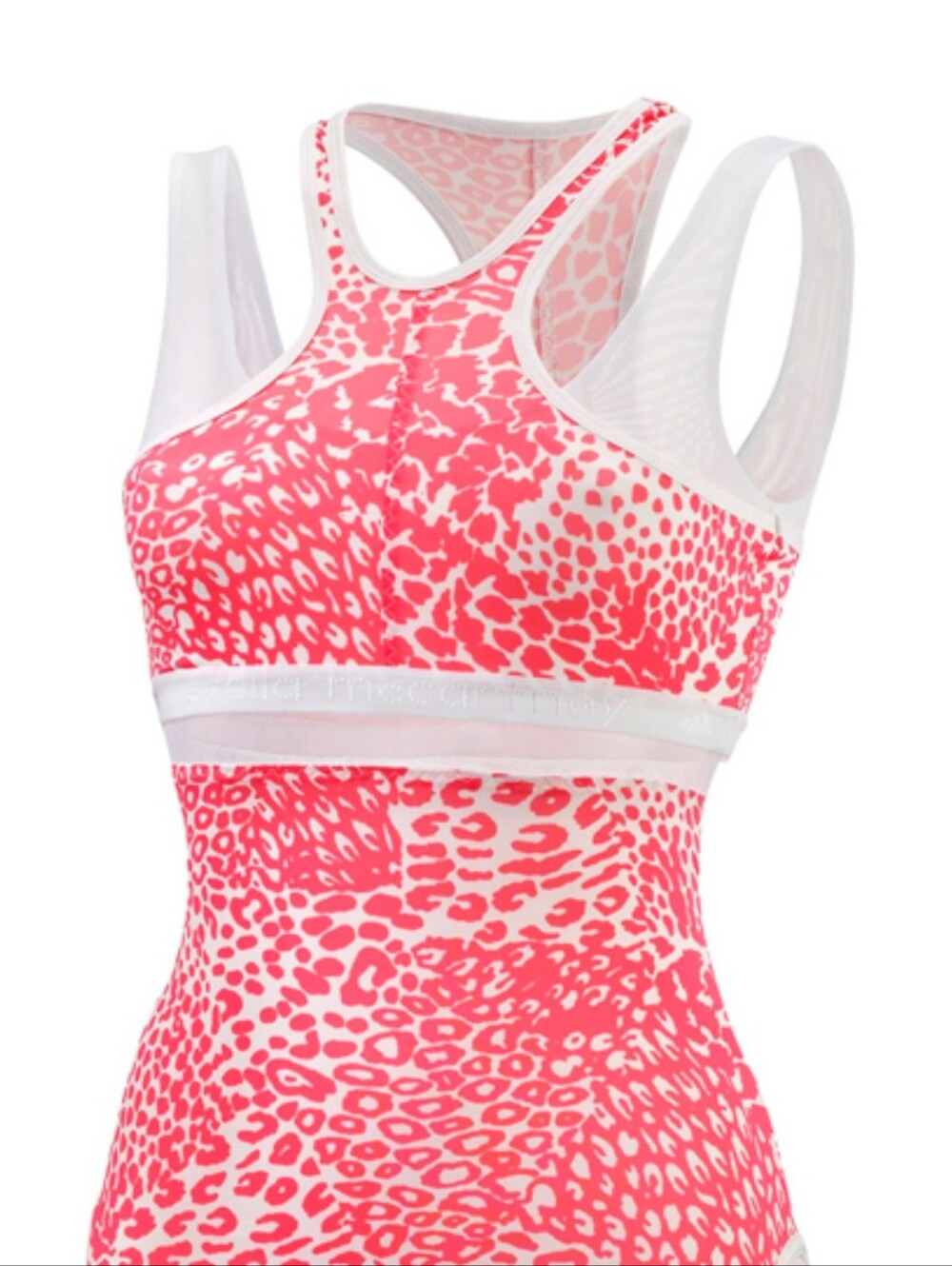 Adidas x Stella McCartney Stella Sport Leopard print/neon athletic tank top.